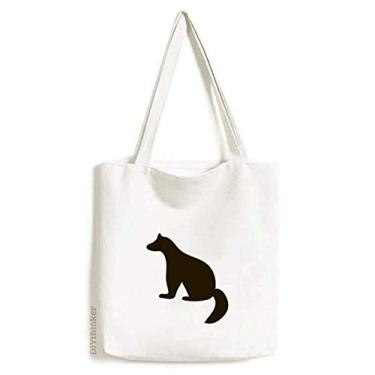 Imagem de Bolsa de lona preta Cutton linda com desenho de animal bolsa de compras casual
