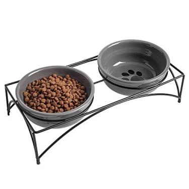 Imagem de Tigelas para gatos YYHY, tigelas de água e comida para gatos elevadas com suporte, tigelas para animais de estimação para gatos ou cães, cerâmica para gatos, 340 g, seguro para micro-ondas e lava-louçasY YHY 12 Ounces cinza