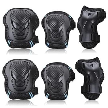 Imagem de Jiangtao Kit de joelheiras conjunto 6 protetores joelheiras cotoveleiras protetores de pulso conjunto de equipamentos de proteção almofadas de proteção de segurança para andar de skate ciclismo,M