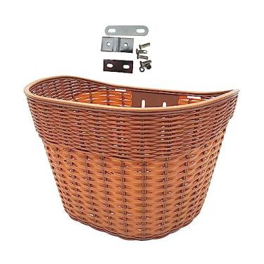 Imagem de UGPLM Cesta de bicicleta Cesta de guidão Acessório de bicicleta Cestas de armazenamento de bicicleta duráveis Alforje frontal, S Marrom