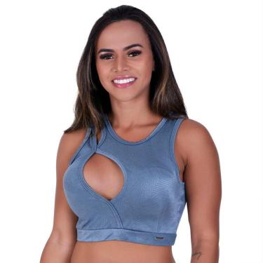 Imagem de TOP CROPPED FITNESS DECOTE GOTA BOJO CIRRÊ RELEVO POLIAMIDA HELO-ORBIS - Azul marinho, G-Feminino