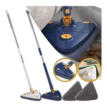 Imagem de LOBOY Mop Limpeza Seca ou Molhada 360graus com Torcimento sem Molhar as Mãos Ajustável e Giratório + 2 Pads Microfibra Branco ou Azul