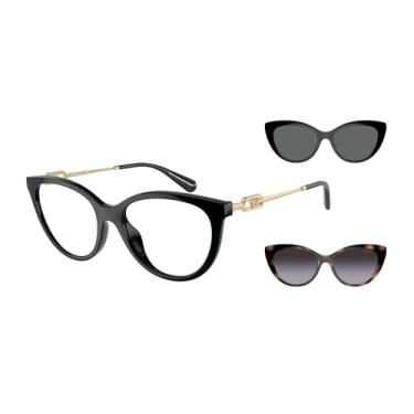 Imagem de Armação de óculos de grau masculina Emporio Armani EA4211 com dois clipes de sol intercambiáveis redondos, Preto brilhante/transparente, 53 mm