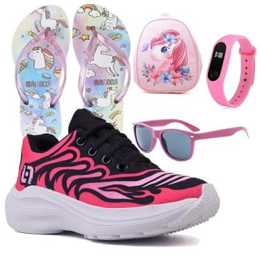 Imagem de Tenis Infantil De Amarrar Meninas Leve Desenhos LIGHT + Mochila Chinelo Oculos Relogio Cor:Rosa;Tamanho:29