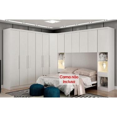 Imagem de Quarto Modulado Rizon 7 Peças (1 Armário Ponte 1 Closet 3 Guarda Roupas 2 Complementos) Qc211 Branco