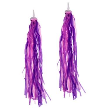 Imagem de B Baosity 2X Crianças Bicicleta Guiador Bicicleta Scooter Serpentinas Brilhantes Borlas Meninas Meninos - Roxa