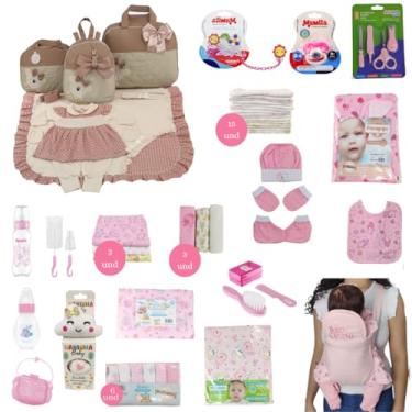 Imagem de KIT BOLSA MATERNIDADE 3 PEÇAS C/SAÍDA MATERNIDADE + ENXOVAL MASTER MENINA (Urso luxo)