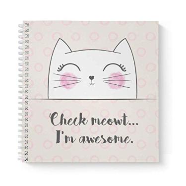 Imagem de Caderno/diário espiral de gato Check Meowt 21,6 cm x 21,6 cm, 120 páginas pautadas largas, capa laminada brilhante durável, espiral de arame branco. Feito nos EUA