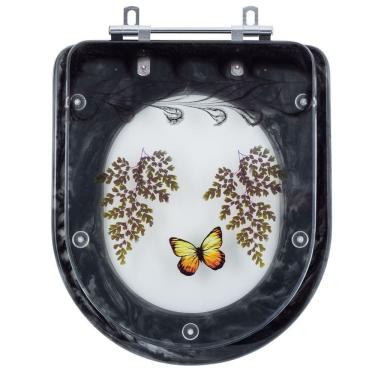 Imagem de Assento Sanitario Poliester Decorado Borboleta Etna Preto para vaso Icasa