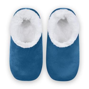 Imagem de CHIFIGNO Chinelos de casa femininos de rena de Natal, chinelos masculinos tamanho 11, chinelos masculinos para quarto M-XXL, Azul marinho, Large