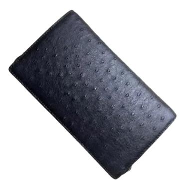 Imagem de Bolsa de mão autêntica para homens de negócios de pele de avestruz clássica preta com senha de couro exótico genuíno bolsa de pulso masculina bolsa de cartão, Preto