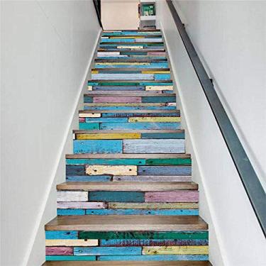 Imagem de Adesivos de escada, 13 peças, cobertura de escadas de grão de madeira, decoração de casa, adesivos clássicos removíveis para escadas, pinturas, adesivos de escada