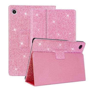 Imagem de CLARKCAS Capa para Samsung Galaxy Tab A9 Plus 27.9 cm 2023, capa de couro brilhante com suporte para lápis para meninas/mulheres, hibernar/acordar automaticamente, rosa brilhante