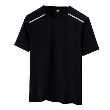 Imagem de Camiseta masculina atlética de manga curta, secagem rápida, leve, lisa, elástica, lisa, Preto, XG