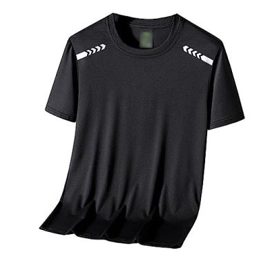 Imagem de Camiseta masculina atlética manga curta secagem rápida leve fina lisa elástica suave treino, Preto, 5G