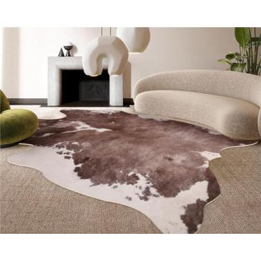 Imagem de Tapete de couro de vaca com estampa de vaca 25 x 20 cm, tapetes grandes de couro de vaca para sala de estar, quarto, sala de jantar, escritório, marrom, estampa animal, tapete ocidental para decoração