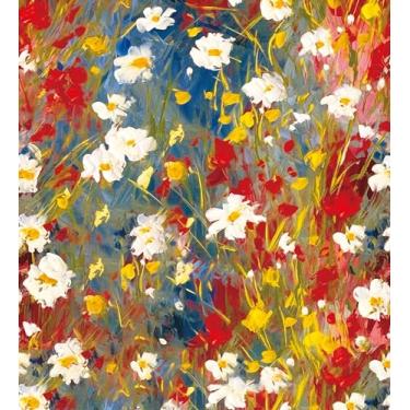 Imagem de Simon&Siff Papel de parede de descascar e colar flores vermelhas e brancas papel de parede 118" x 17,3" papel de parede floral vintage botânico cor brilhante murais de parede casa cozinha quarto