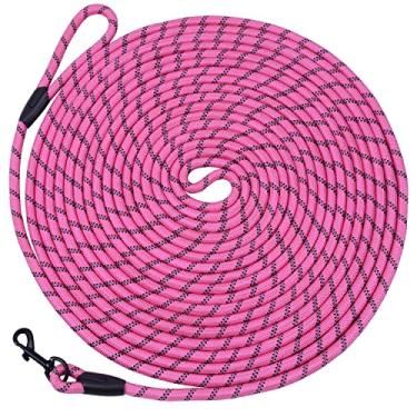 Imagem de Coleira longa para cães para treinamento, corda de nylon refletiva de 8 metros com gancho giratório - guia de agilidade para cães grandes e pequenos médios fora de caminhada - rosa