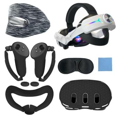 Imagem de Conjuntos 8 em 1 Conjunto de capa protetora RGB Light Bateria Head Strap VR Cover Face Cover Controller Grips Cover Lens Protector Joystick Covers Eye Mask para Meta Quest 3/848