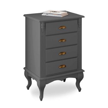 Imagem de Mesa de Cabeceira 4 Gavetas Pés Luiz XV Hannover 60817 - Cinza