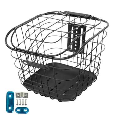Imagem de Fancyes Cesta de fio de bicicleta mountain bike cesta dianteira traseira universal leve fio de ferro cesta para a maioria dos racks de bicicleta traseira, com placa inferior