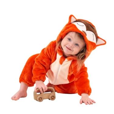 Imagem de LONULAIN Pijama unissex de fantasia de animal, macacão infantil de flanela com capuz para cosplay, roupa de casa/roupa de dormir (raposa, 6 a 12 meses)