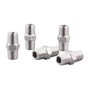 Imagem de Bico sextavado macho NPT de 1/4 polegada - Encaixe de tubo rosqueado DERPIPE de aço inoxidável 304 para kit de fermentação, aplicação de tubulação doméstica (pacote com 5)