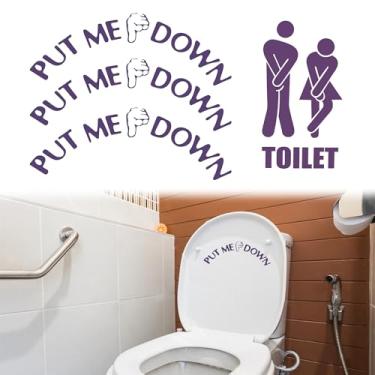 Imagem de Fssqii 4 peças Put Me Down adesivos de porta de assento de vaso sanitário para casa de banho, café, restaurante, escritório, loja, transparente, impermeável, decoração de parede, decalques (pruple)