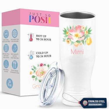 Imagem de Just So Posh Copo de flores Mimi, copo Pilsner com tampa, branco camelo polar de 590 ml, aço inoxidável, isolado a vácuo