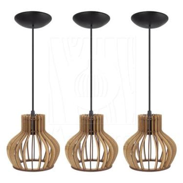 Imagem de Luminária Pendente Madeira Circus 15cm 3 Unidades Rústico - Madelumi