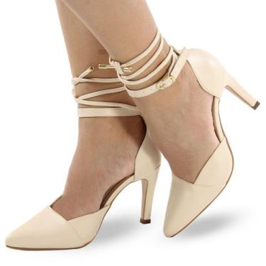 Imagem de Sapato Scarpin Re&Ton Salto Alto Amarração Feminino SC4, Bege, 36