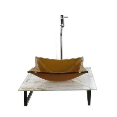 Imagem de Kit Cuba Vidro Quadrada 10Mm Tampo Vidro 40Cm X 40Cm Mármore - Cubas E