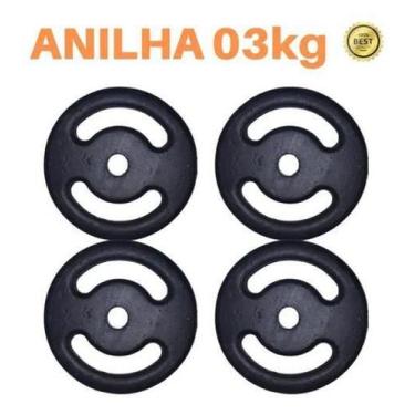 Imagem de Kit 4 X Anilhas Super Premium De 3Kg Ferro Pintada - Anilhas&Cia, Ferr