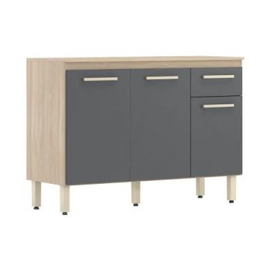 Imagem de Buffet Balcão Gabinete Com Tampo 120 cm 3 Portas Avena/ Grafito - Demó