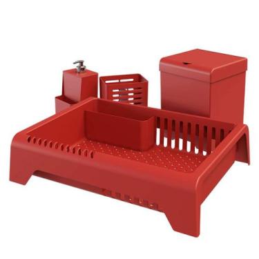 Imagem de Kit Cozinha Smile Escorredor Lixeira Porta Talher Escorredor - Stolf, 