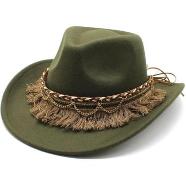Imagem de Chapéus de cowboy chapéu de cowboy para mulheres homens jazz boné estilo curvado borda cowgirl, verde militar, terno para 57-58 cm