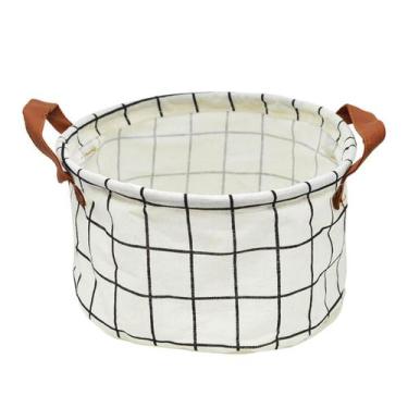 Imagem de Cesto Organizador Redondo De Tecido Estampado Preto Grid - FWB