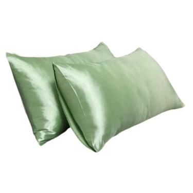 Imagem de Kit 02 Fronhas Cetim 70cm x 50cm Anti Frizz Verde Claro - Tuca Casa