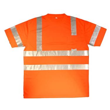 Imagem de Cordova Cor-Brite Tipo R, Classe III, Camiseta de malha laranja Birdseye, mangas curtas, bolso no peito, fita reflexiva prata de 5 cm, GG