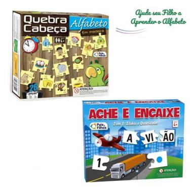 Imagem de Quebra Cabeça Infantil O Alfabeto em Madeira + Jogo de Tabuleiro Ache 