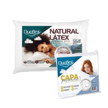 Imagem de Kit de Travesseiro Enchimento em Látex Natural + Capa Impermeável com 