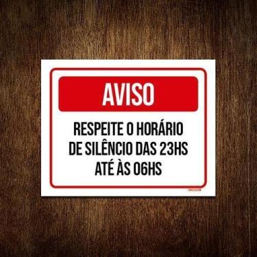 Imagem de Placa Sinalização Aviso Respeite Horário De Silêncio 18X23 - Sinalizo