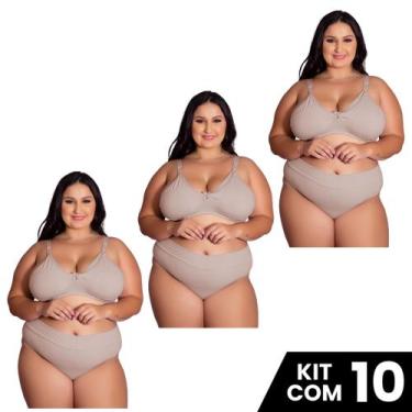 Imagem de Kit 10 Conjuntos Sutiã e Calcinha Cotton Amamentação Plus Size Tamanho