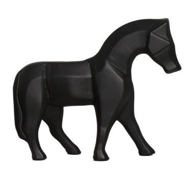Imagem de Estatueta Cavalo em Cerâmica Decorativo Home Preto Fosco - Sara Decora