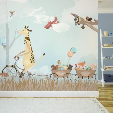 Imagem de Papel de Parede Painel Infantil Animais Aviões 4 rolos - 6m² - Quartin