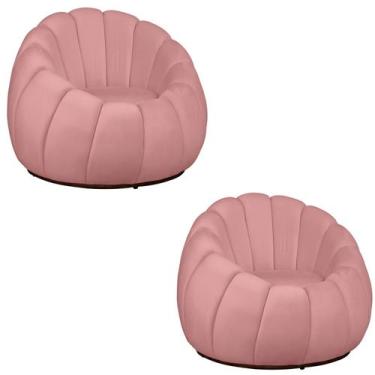 Imagem de Kit 02 Poltrona Decorativa Concha Base Arco Giratória Veludo - Fina Mo