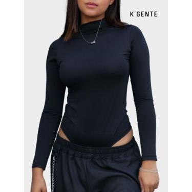 Imagem de bory body básico feminino suplex collant maiô manga longa gola alta - 