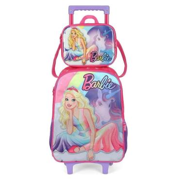 Imagem de Kit Mochila Rodinhas Lancheira Luxcel Barbie Unicórnio Pink