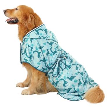 Imagem de HDE Roupão de banho para cães toalha de secagem rápida super absorvente com capuz para todas as raças de cães tamanhos P-XXL - Dinossauros - GG