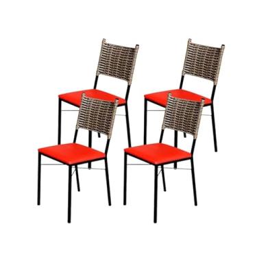Imagem de Kit 4 Cadeiras Para Cozinha Preta Ratan Cappuccino Elegance (Vermelho)